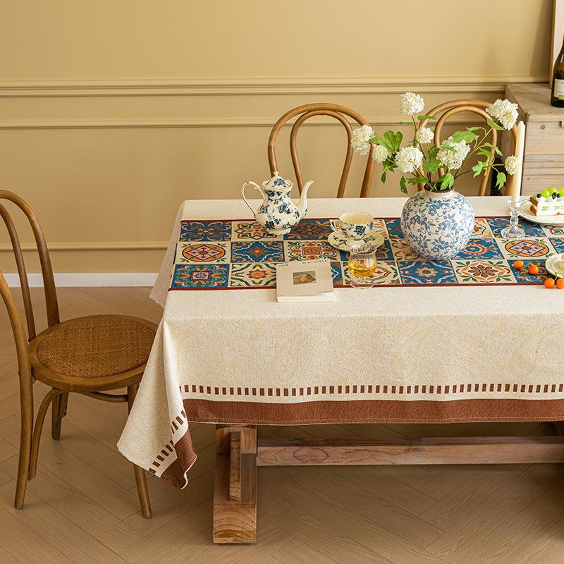 Thick Cotton Linen American Country Farmhouse Style Rectangular Tablecloth
