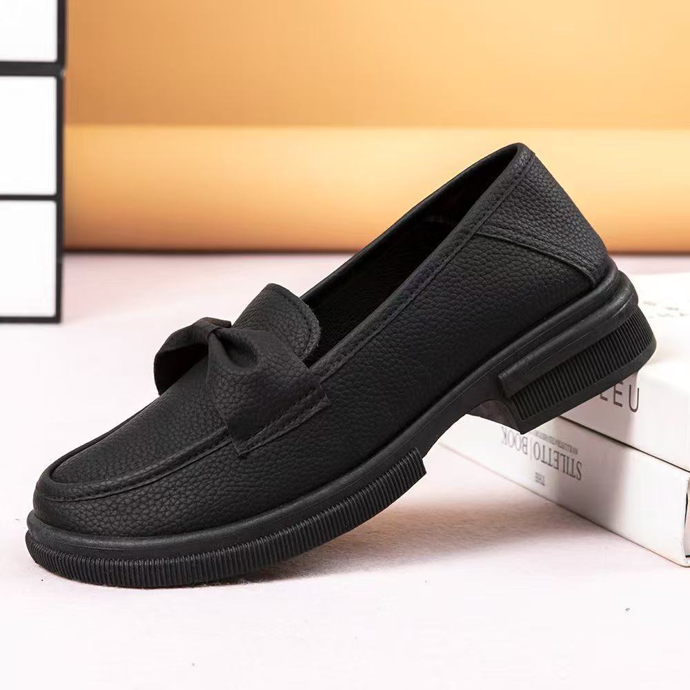 

One-pedal loafers, low thick heel Mary Jane single shoes, small leather shoes, women s British style 2025 new summer black and white 40 чёрный
