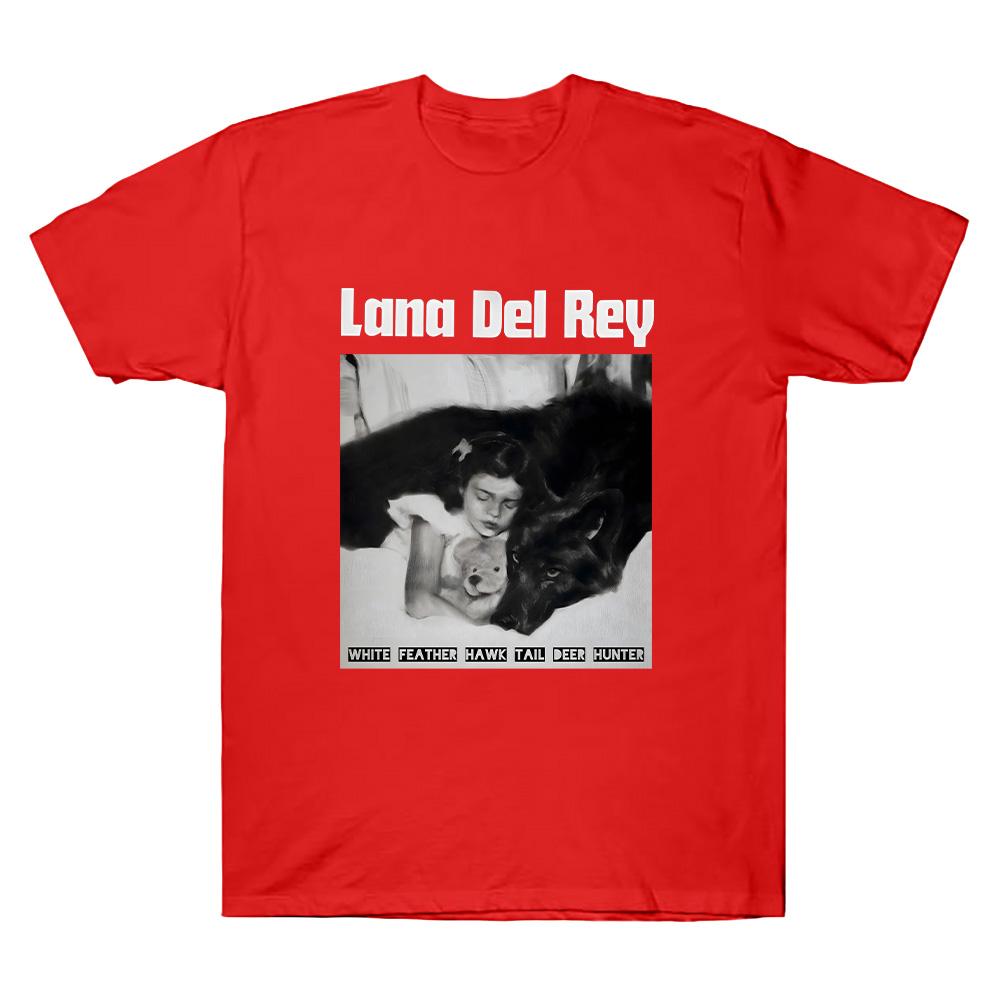 

Біле Пір я Яструб Хвіст Олень Мисливець Лана Дель Рей Футболка Подарунковий Одяг З Коротким Рукавом Високоякісні Бавовняні Футболки Унісекс М які Футболки XXL червоний