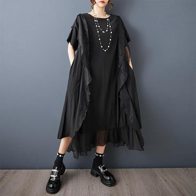 Short Sleeve Plus Size Vintage Black New In Dresses for Women Casual Loose Long Summer Dress
