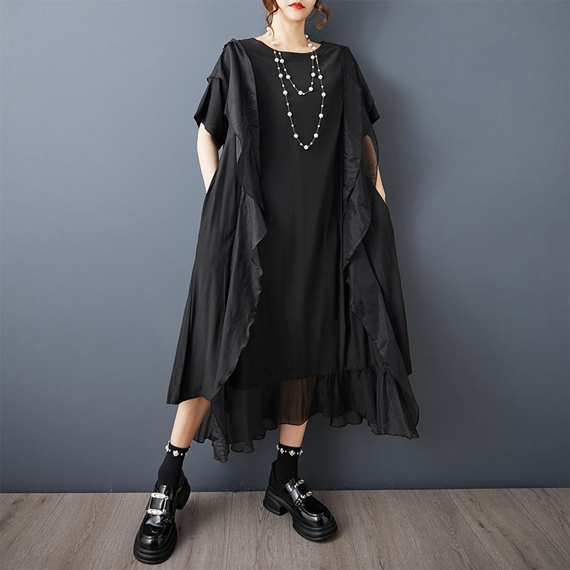 

Летнее платье большого размера, черное, винтажное, с коротким рукавом, новое, для женщин, повседневное, свободное, длинное