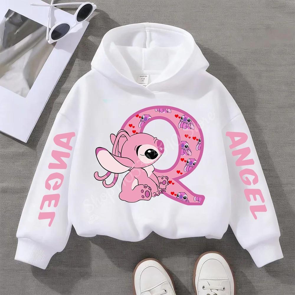 Stitch Hoodies Angel Letter A B C D E F Children Pullover Kid Casual Clothes Anime Kids Sweatshirts for Girl Boy Cartoons Tops