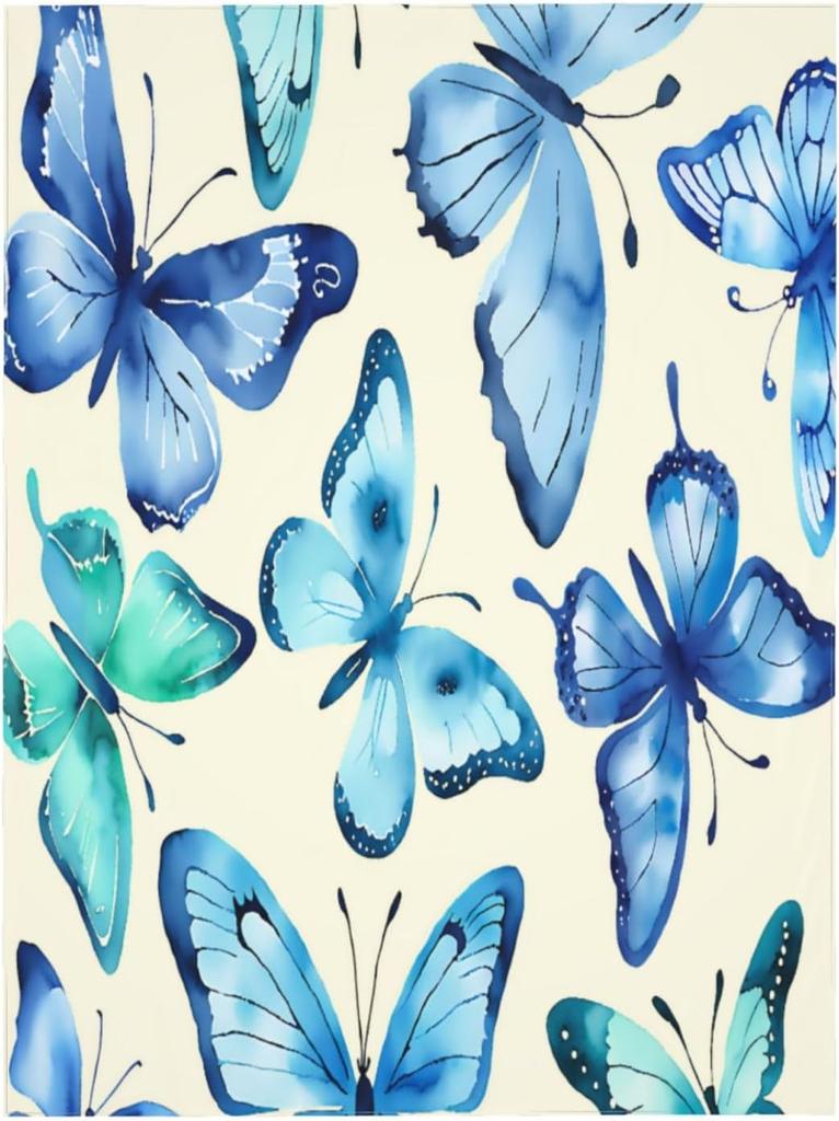 Blue Butterfly Rectangle Tablecloth - Watercolor Bright Colorful Tropical Morpho Butterflies Kitchen Dining Cover