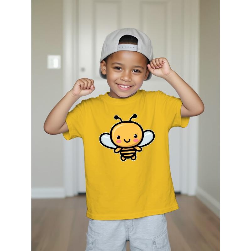 European Sizes Little Bee Boys' New Casual Short-sleeved T-shirt for Summer Children's Round Neck Clothing Printed T-shirt Base Shirt
