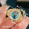 Classic Elegant Ring for Women Party Wedding Luxury Finger Accessories Gold Color Delicate Jewelry Inlaid Shiny Blue
