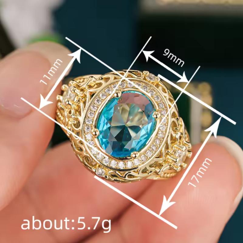 Classic Elegant Ring for Women Party Wedding Luxury Finger Accessories Gold Color Delicate Jewelry Inlaid Shiny Blue