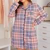 Bright Deer Damen-Nachthemd, kariert, langärmelig, geknöpft, Schlafshirt, Nachthemd, gekerbte Paspelierung, Boyfriend-Nachthemd, Lounge-Schlafkleid, Übergröße S-4XL