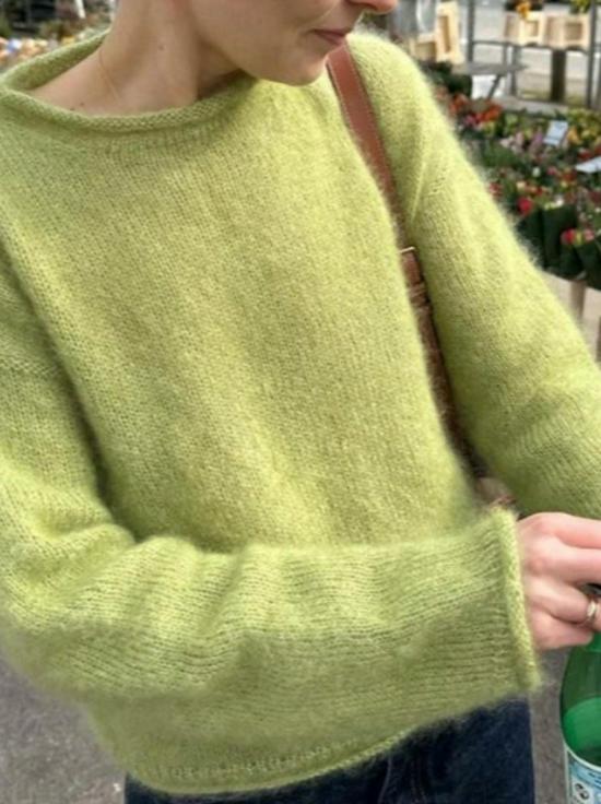 Korean Style Mohair Loose Sweater - Autumn/Winter Round Neck Rolled Hem Pullover for Women