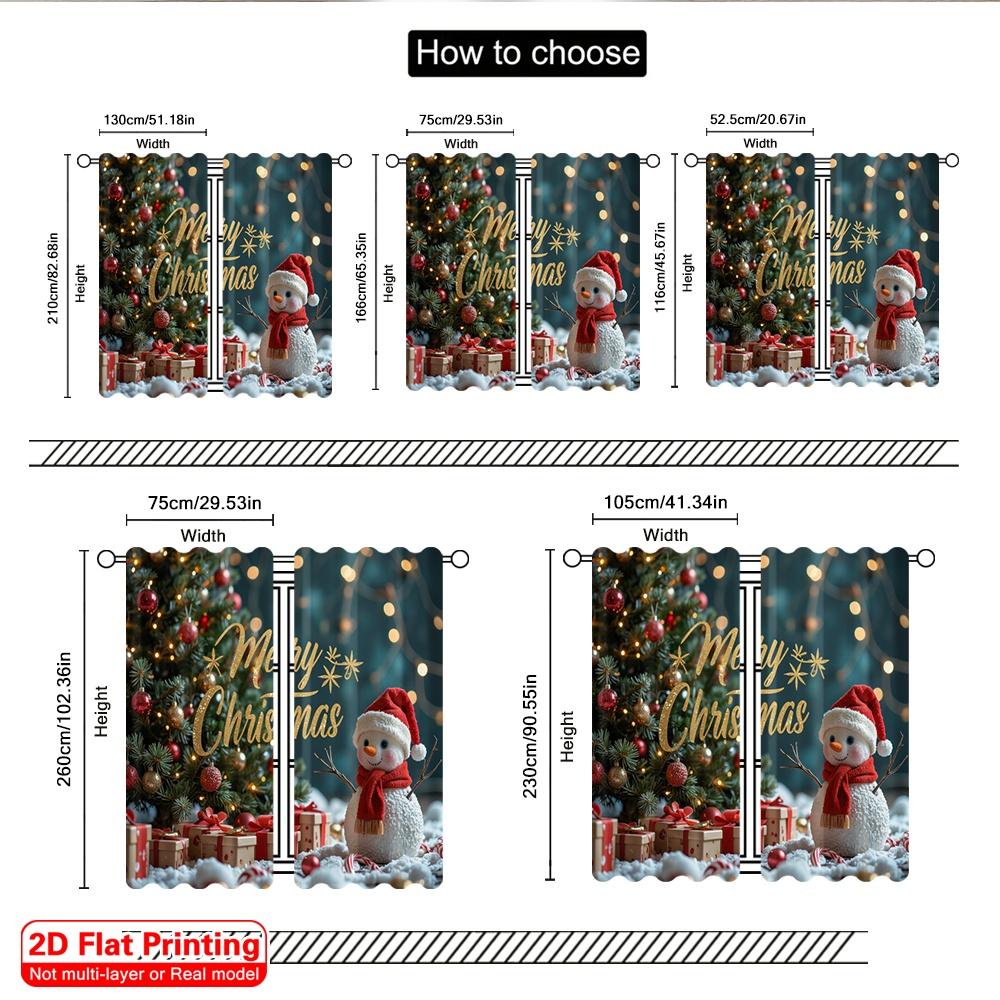 2pcs 2D Flat Printing Merry Christmas Popular Party Window Curtains Merry Christmas Decorations Santa Snowman Polyester Without