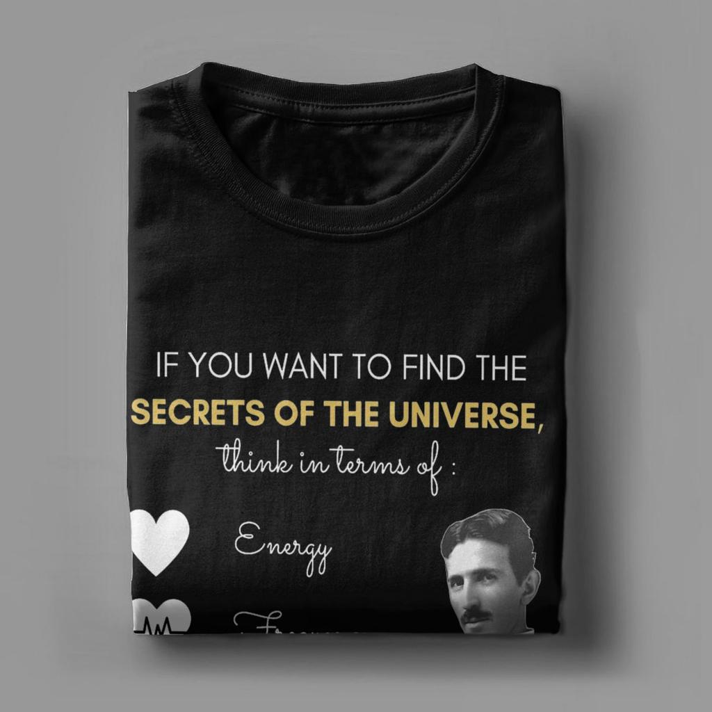 Nikola Tesla'nın Evrenin Sırları Erkek Tişörtleri Vintage Tişört Kısa Kollu Bisiklet Yaka Tişörtler %100 Pamuk Hediye Fikri Üstler