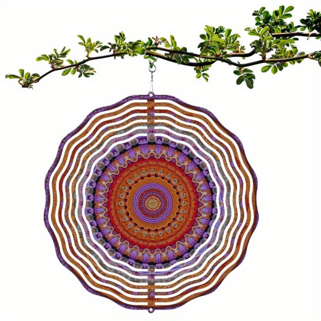 10 Zoll Metall Windspiel Außen Mandala Gartendeko mit 360 Drehhaken Windbetrieben Keine Batterie Kunst Geschenk für Terrasse Balkon