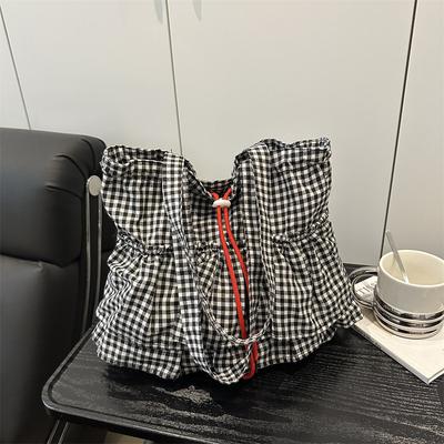 2025 Fashionable and Popular Plaid Simple Tote Bag Niche Design Underarm Bag Foreign Style Large Capacity Shoulder Bag