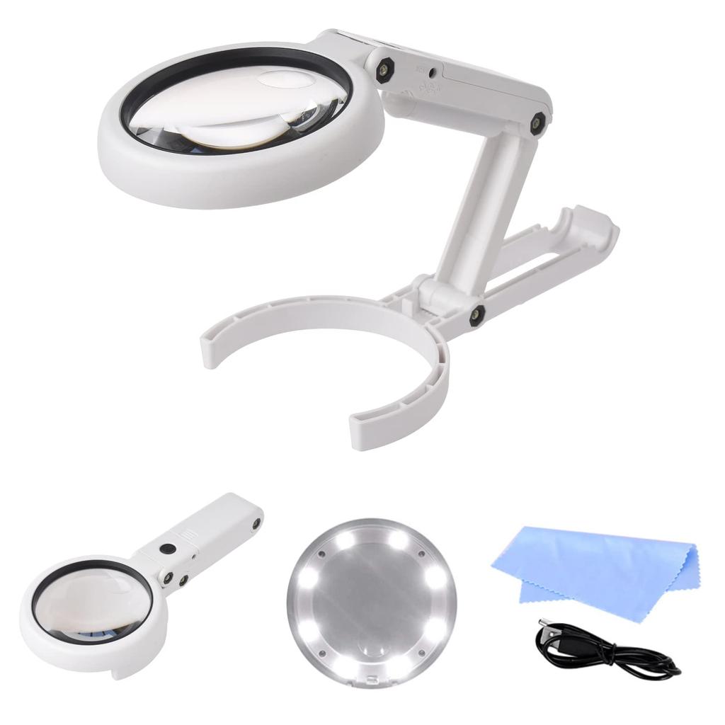 Hoffnugshween Magnifying and 10x Magnification with LED Handheld Magnifying Stand Magnifying 90mm Adjustable Power Desk Magnifying Perfect for