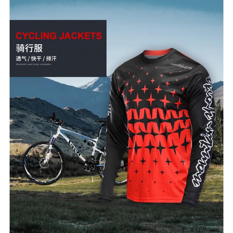 Mens Long Sleeve Cycling Jersey Digital Print Quick Dry Mountain Bike Top Outdoor Sports Wear