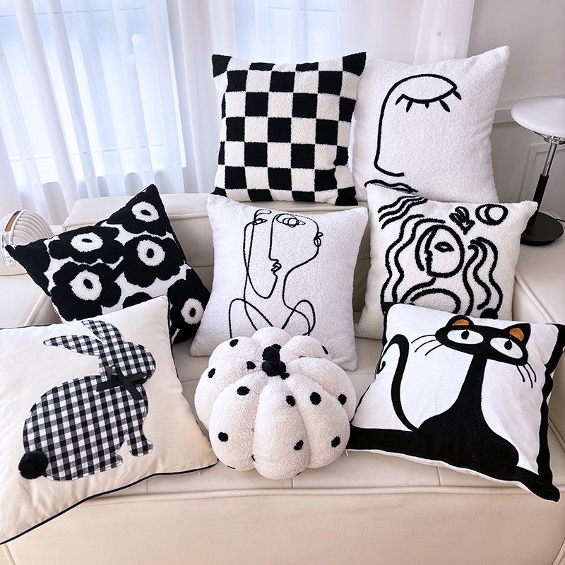 Living Room Sofa Pillow Cushion Black And White Chess Board Simple Pillow Sample Room Pillow Cover Premium Durable