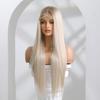 ALAN EATON Long Synthetic Straight Ombre Ash Platinum Blonde Lace Front Wigs for Women Cosplay Party High Density Hair Heat Resistant