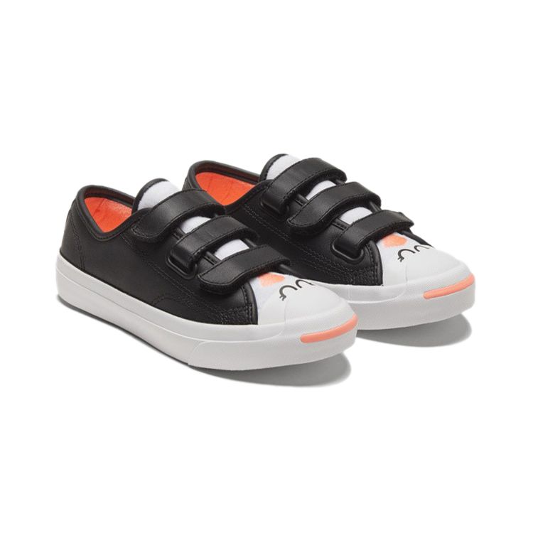 Converse Jack Purcell Velcro Casual Durable Low-Top Kids Sneakers Kids Sneakers Black White Orange 369801C