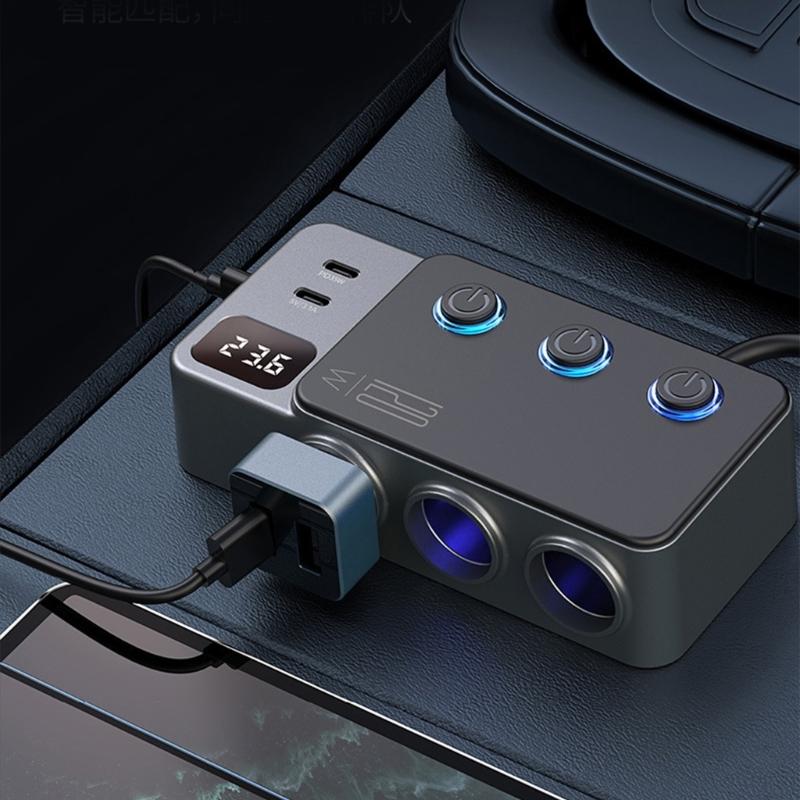 Car Cigarettes Lighter Adapter Multiple Port USB C Charging 3Socket PD35W for Heavy Duty Truck with Independent Switches