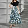 Women's Fashion Casual Belt Short Sleeve Round Neck Print Stitching Elegant Temperament Dress