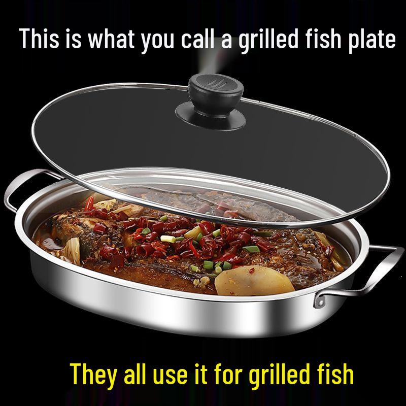 Extra Thick Food Grade Stainless Steel Fish Pan for Grilling, Steaming, and Baking