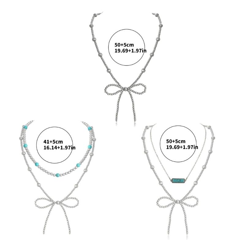 Practical Imitation Pearls Bowknot Necklace Western Styles Turquoise Jewelry for Women Cowgirl Fashion Accessory