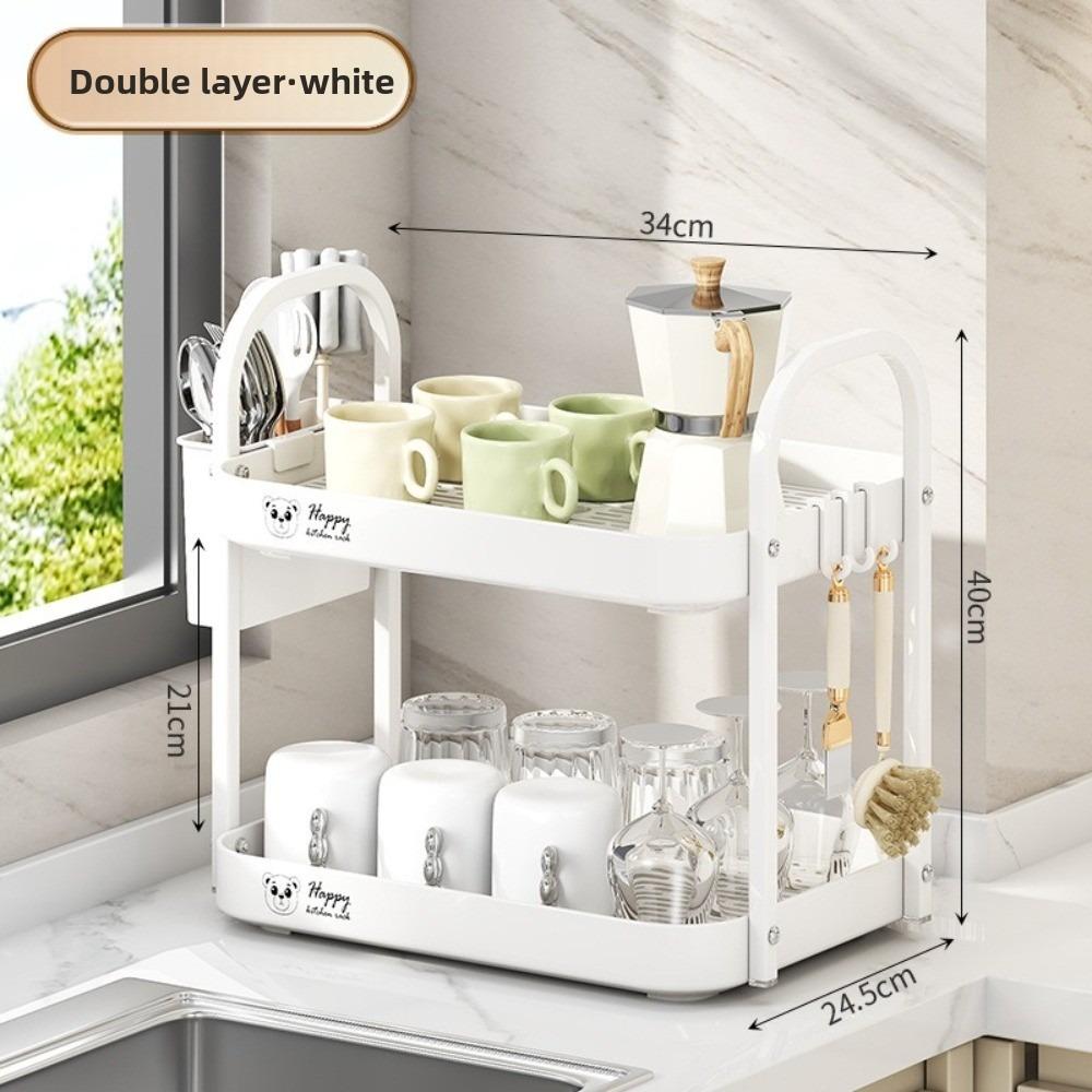 Double Layer Tea Cup Holder Drainage Design Sapce-saving Desktop Storage Rack Large Capacity Multi-scene