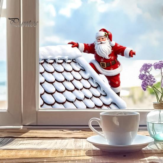 Christmas Window Clings Climbing Santa Cling, Roof Claus Static Waterproof Stickers Decal, Reusable Decorative Glass Sticker for Holiday Party Decor