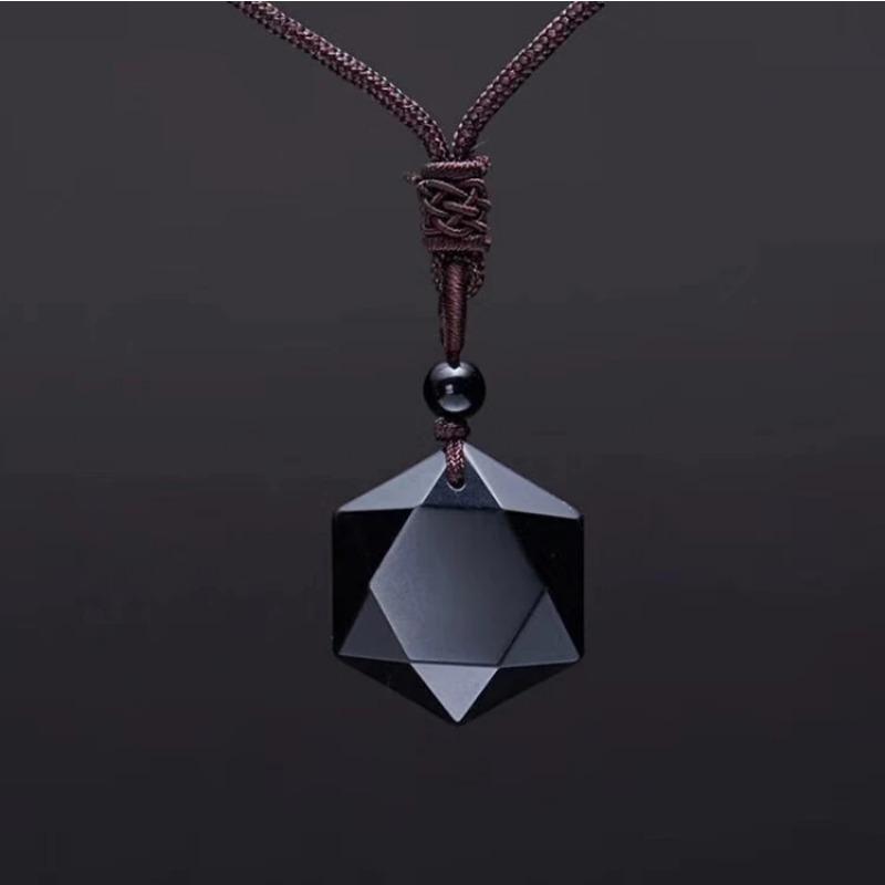 Mote Svart Obsidian Anheng Halskjede Obsidian Stjerne Anheng Lykkebringende Kjærlighet Krystallsmykker Med Gratis Tau Dropshipping