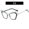 New cat eye hollow color matching flat mirror metal European and American glasses frame fashionable advanced sense anti-blue glasses
