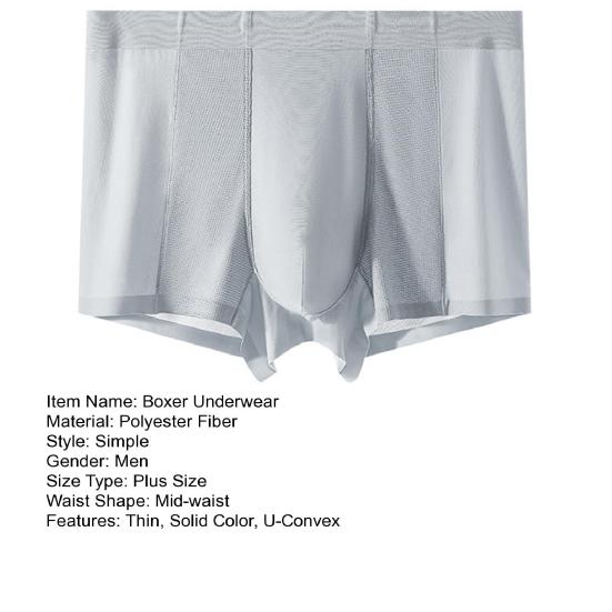 Men Boxer Underwear Mid-rise Tight Cut High Elasticity Shorts Briefs Solid Color Breathable Holes Design U-Convex Panties