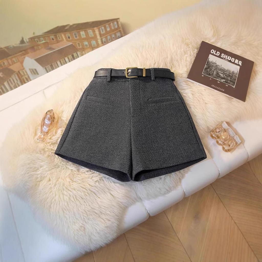 Women Woolen Shorts 2024 Autumn Winter High Waist A‑Line Wide‑Leg Boot Pants Petite Casual Outerwear Shorts