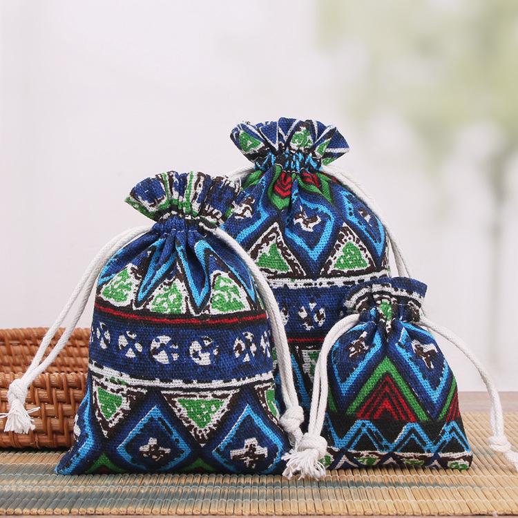 Printed Cotton Linen Drawstring Jewelry Gift Pouch