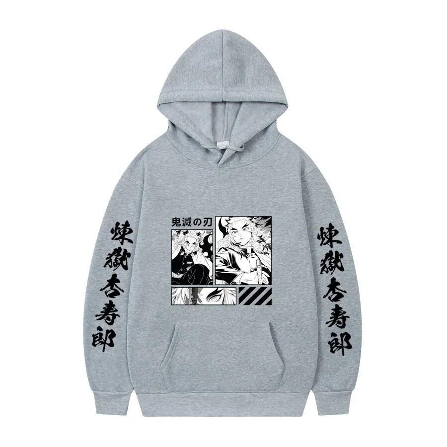 Demon Slayer Anime Hooded Rengoku Kyoujurou Printed Men Hoodies Comfortable Unisex Oversized Sweatshirt Harajuku Streetwear