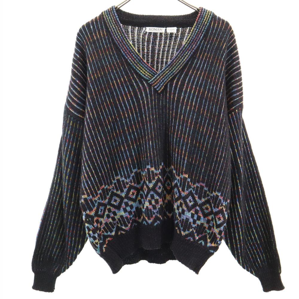 

KOMAN 80s 90s Old Long sleeve V neck sweater XL Dark brown knit Men s Used