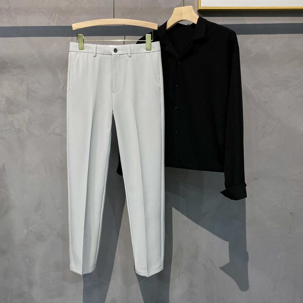 Wiosenne letnie męskie spodnie garniturowe Slim Fit Work Elastyczny pas Jogging Spodnie biznesowe Męskie czarne Plus Size