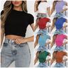 Women's 2025 Summer Solid Color Cropped Crew Neck T-shirt