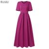 ZANZEA Lässiges Sommerkleid mit V-Ausschnitt und kurzen Ärmeln für Damen