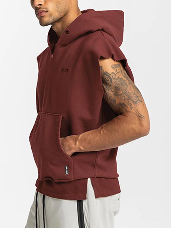 Men's Spring & Autumn Youth Thickened Multi-Pocket Sleeveless Hoodie and Sports Vest.