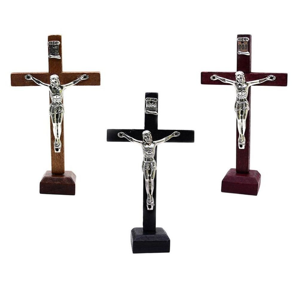 Religious Charm Wood Crucifix With Stand Vintage Religious Decoration Christian Decor