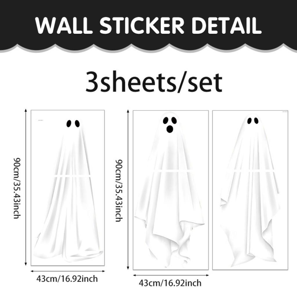 Halloween Horror White Ghost Decorative Stickers Large Size Glass Window Static Sticker Ghost Festival Pumpkin Window Stickers
