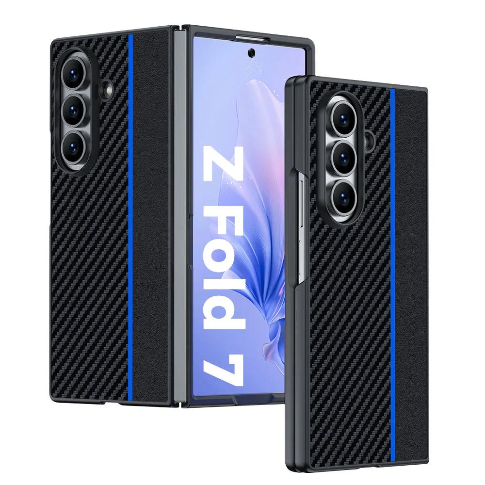 600D Business Sle Kevlar Carbon Fibre Leather Case For Samsung Z Fold 7 6 5 4 3 Solid Color Splice Shockproof Protect Cover