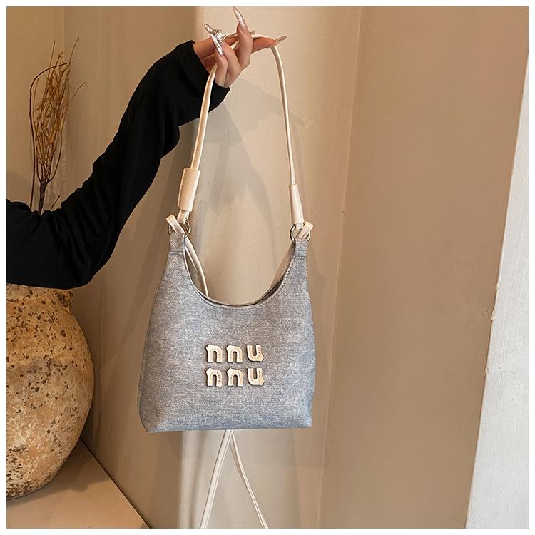 Fashion Denim Women's Shoulder Bags, Korean Version Letter Decoration Handbag, Versatile and Casual, Suitable for Commuting
