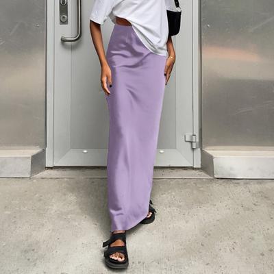 Women Satin Skirt High Waist Midi Long Skirt Slim Wrap Hip A-line Faux Silk Skirts for Spring Summer Streetwear
