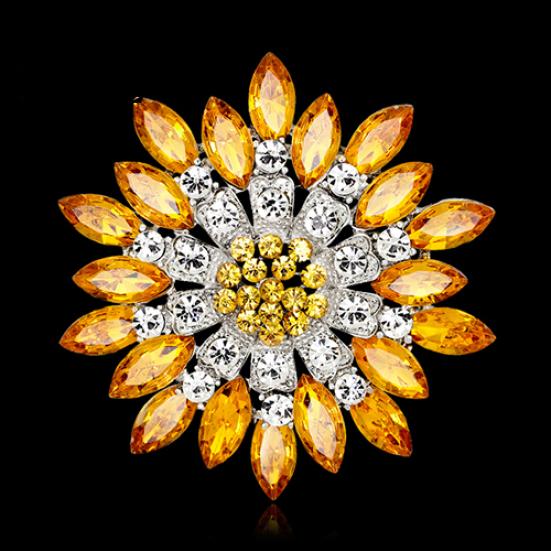 Women Fashion Flower Brooch Crystal Rhinestone Jewelry for Wedding Party Gift