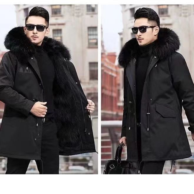 

Winter new pie overcomes the coat medium and long removable raccoon hair liner thickened imitation fur large size coat men M under 50kg
