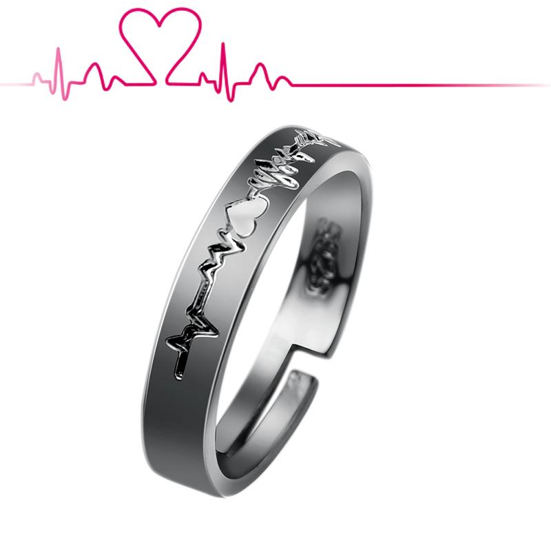 1/2 Stück Romantische Partnerringe für Damen Herren Punk Herz EKG Schwarz Weiß Ewige Liebe Versprechen Ehering Valentinstagsgeschenk