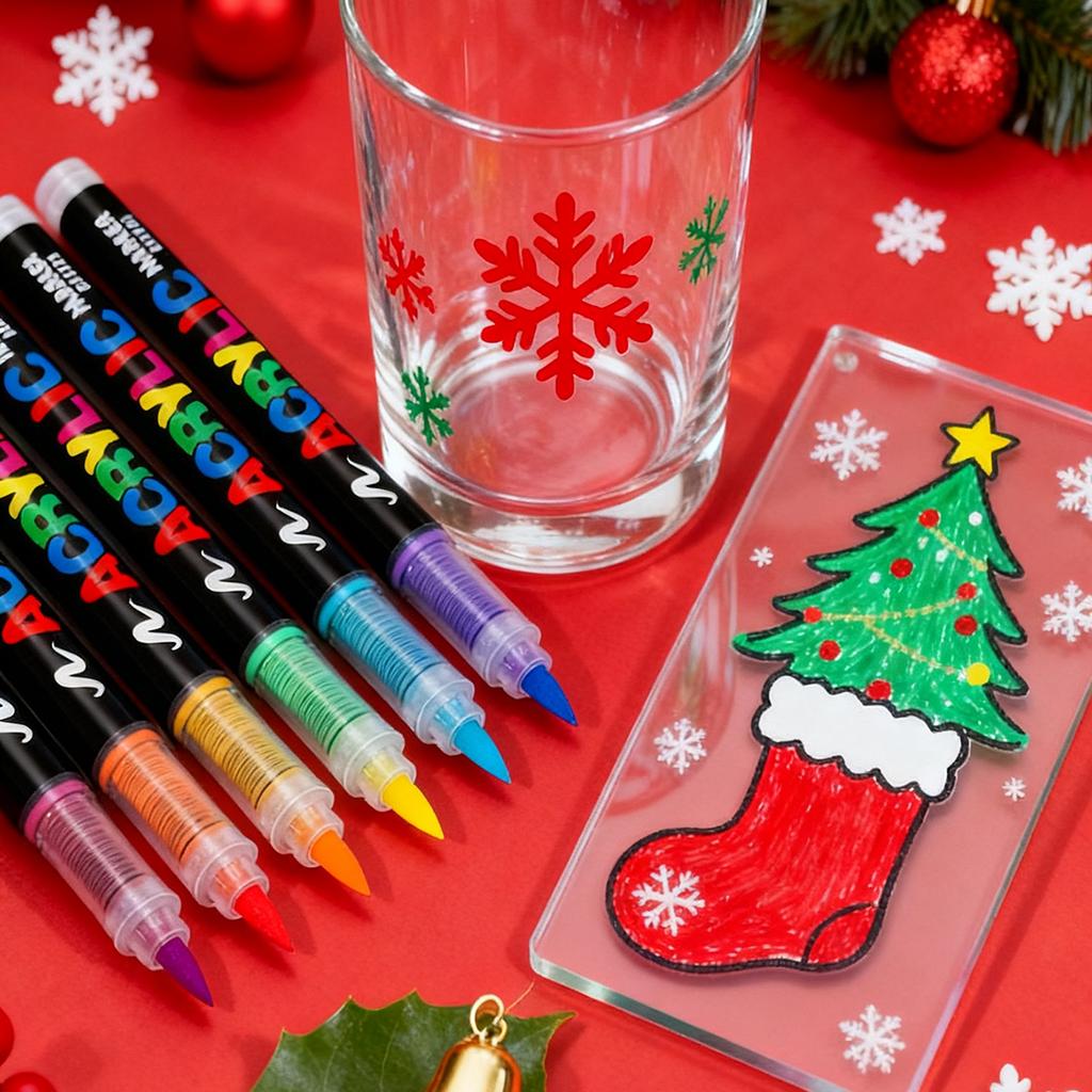12-288 Colors/Box Christmas-Themed Marker Set - Soft-Tip Straight Liquid Acrylic Markers for DIY Holiday Doodle Art Painting