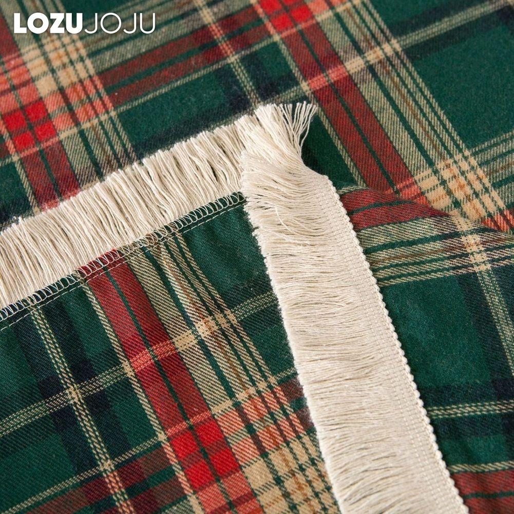 1PC LOZUJOJU Christmas Plaid Printed Tassel Edge Table cloth Retro Party Decoration Table cloth for Kitchen Dining Table Coffee Table Home Decor