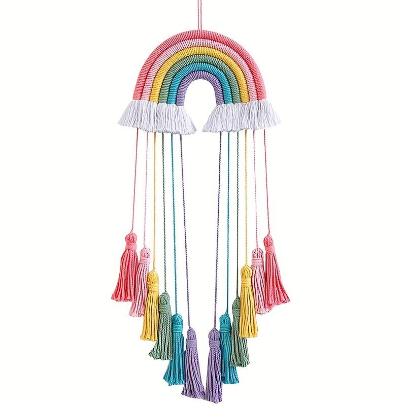 

Богемное радужное настенное панно с кружевом ручной работы, разноцветными кисточками-бантами и помпонами, богемное украшение для дома