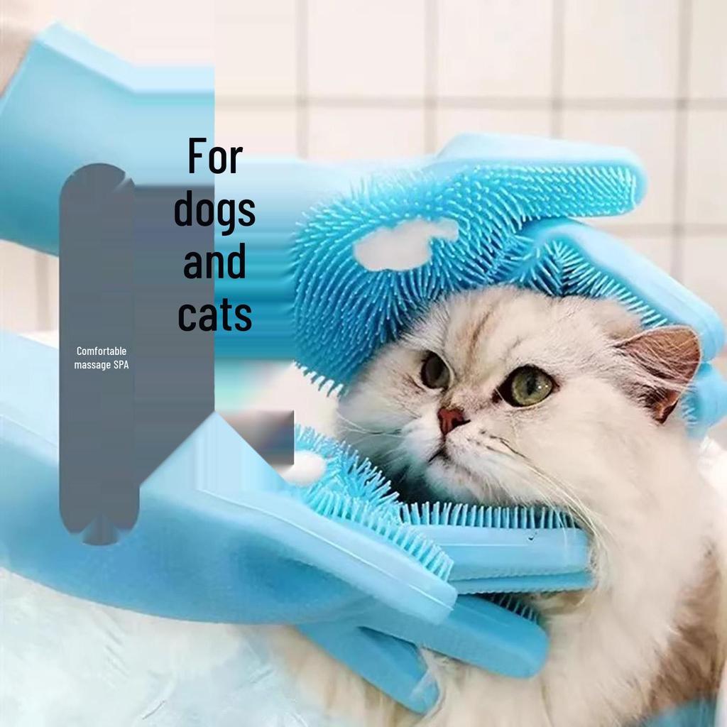 Silicone Bath Brush Gloves for Pets - Massage and Scrub for Dogs and Cats.